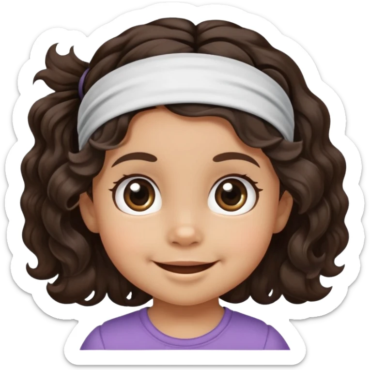 smiling toddler face with big eyes, medium skin tone, dark wavy hair, and a hair band sticker