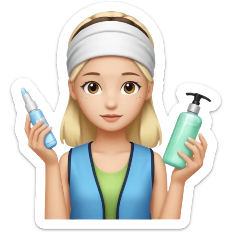 Clean girl aesthetic emoticons, apply skincare products, headband, glowing skin, vest, soft lighting
 sticker