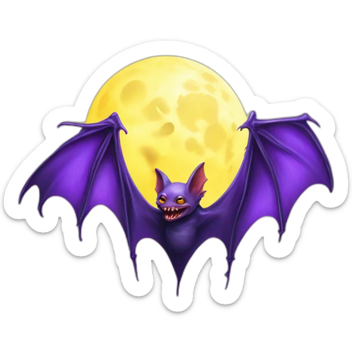 purple dripping vampire bat wings flying in front of white yellow large realistic color full moon sticker