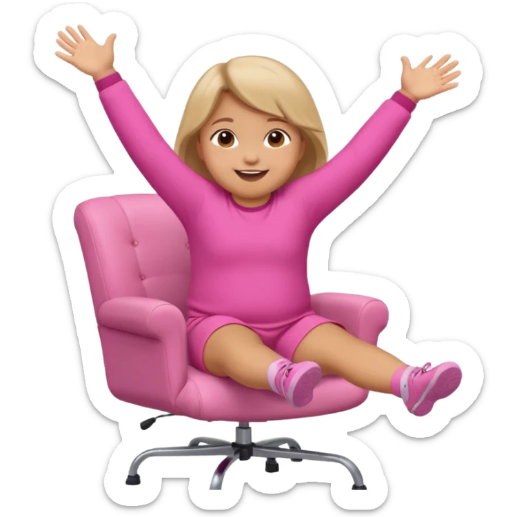 Little Girl fat but not too fat standing but falling off of a chair half in the air chair with pink clothes on standing on chair but fell off not touching chsir sticker