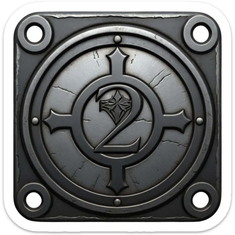 Minimal emoji, gothic metal coin made of black steel, engraved number 2 at the center, ancient industrial aesthetic, worn metal texture, no glow, no neon, flat emoji design, centered, transparent background sticker