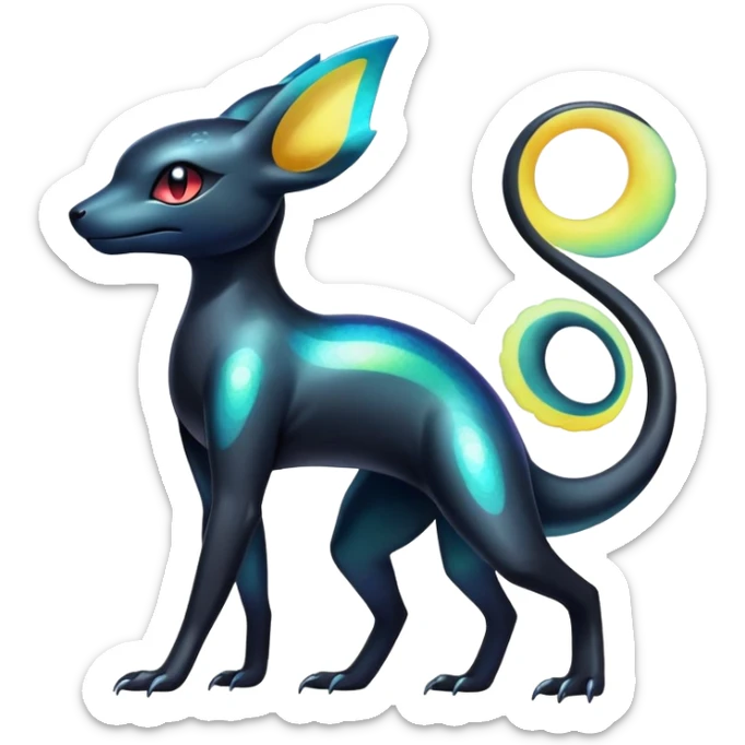 Colorful Iridescent Exotic Salandit-Aurorus-Umbreon-Fakémon-hybrid-creature (full body)  sticker