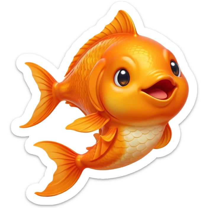 Cinematic Cute Yawning Orange Goldfish Portrait Emoji, Head tilted slightly with a dramatic, wide-open yawn, showcasing a smooth, vibrant orange body with flowing fins, eyes barely open in drowsy contentment, Simplified yet irresistibly adorable features, highly detailed, glowing with a soft, cozy glow, high shine, relaxed yet expressive, stylized with a touch of whimsy, bright and endearing, soft glowing outline, capturing the essence of a sleepy yet affectionate goldfish, so drowsy it feels like it could float out of the screen and curl up for a nap! sticker