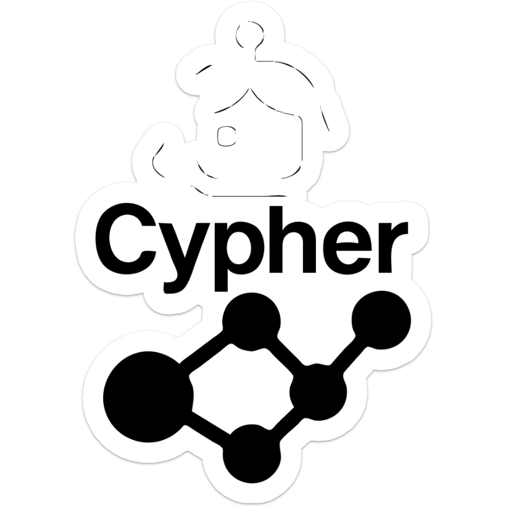 Recolor the robot head blue and change the design to look like a female robot, keeping the 'Cypher' text and graph database node-link motif. sticker