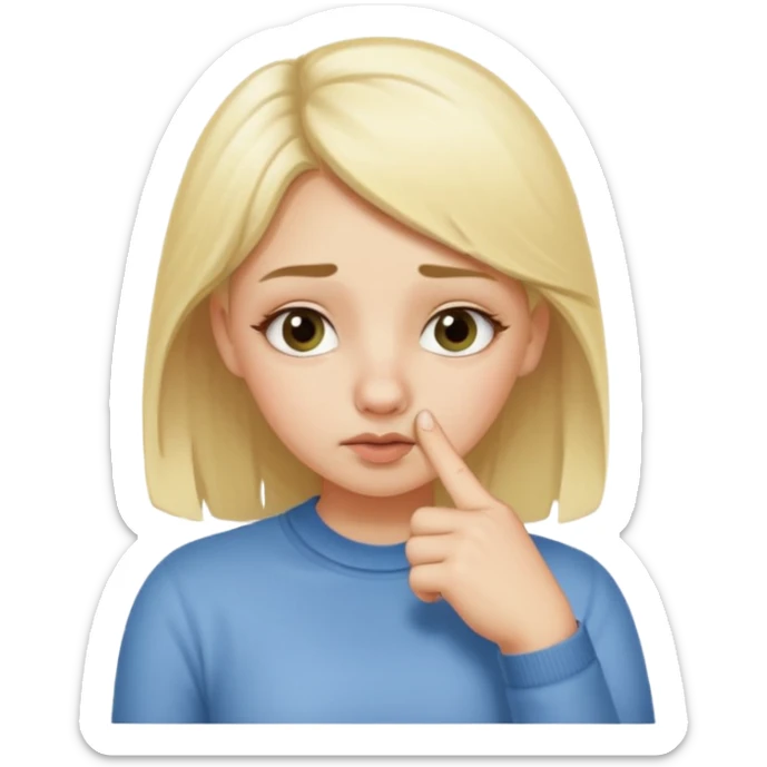 white blonde girl holding onto her nose with her index finger and thumb because something stinks  sticker