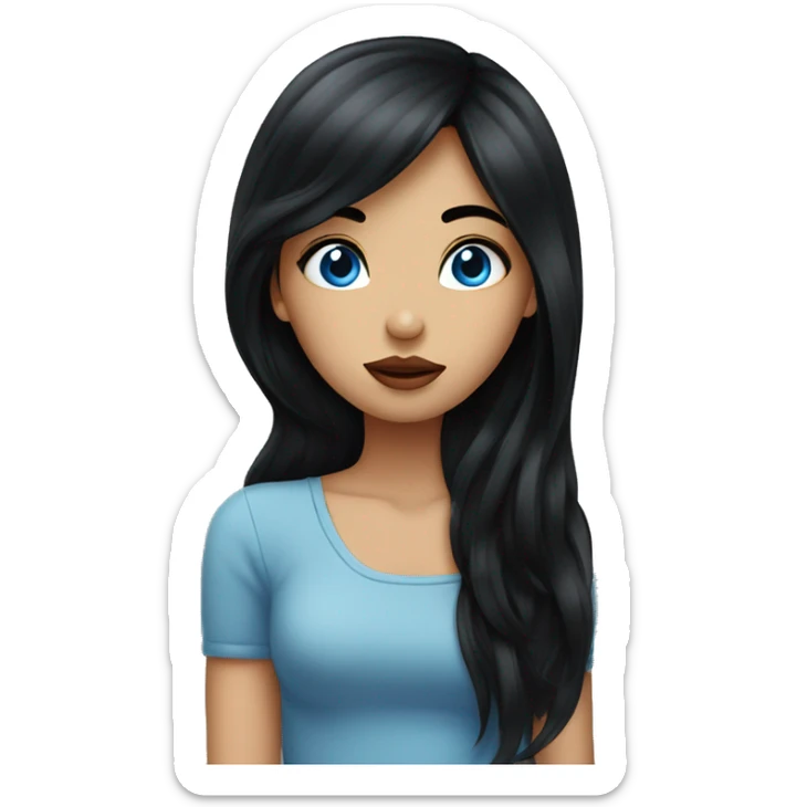 Beautiful girl with long black hair blowing kisses, blue eye sticker
