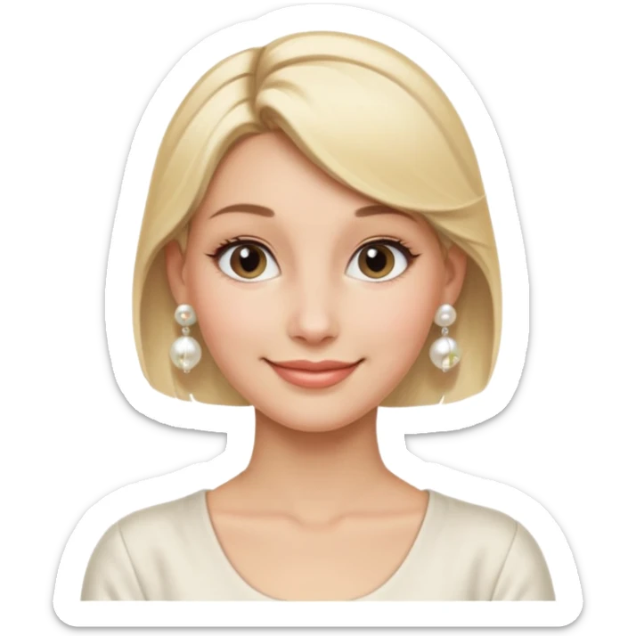 Blonde Women with Bun, Elegant Lady – blonde hair in neat low bun, pearl earrings, gentle smile., half body sticker