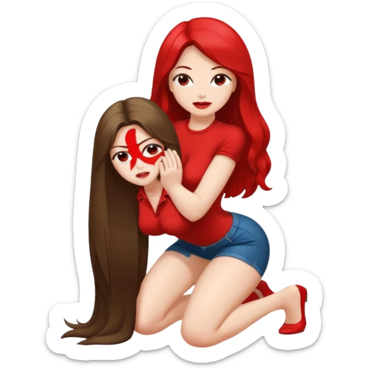 Sexy long hair lady white skin kneeling being spanked on her big bud sticker