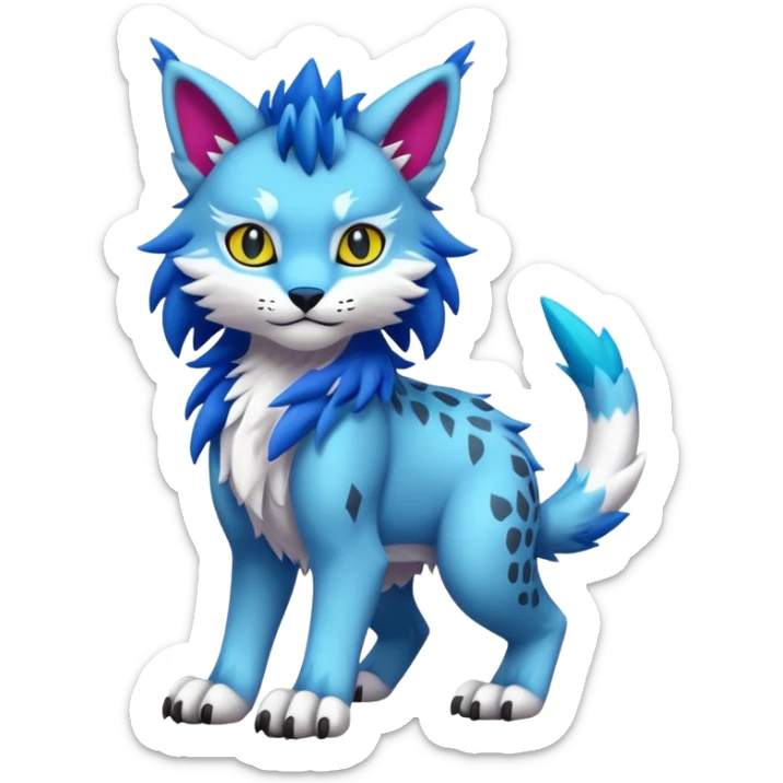 Colorful randomly colored tropical kawaii edgy cute Lynx-Sergal-Vernid-Fakémon-Pokémon-creature (full body) sticker