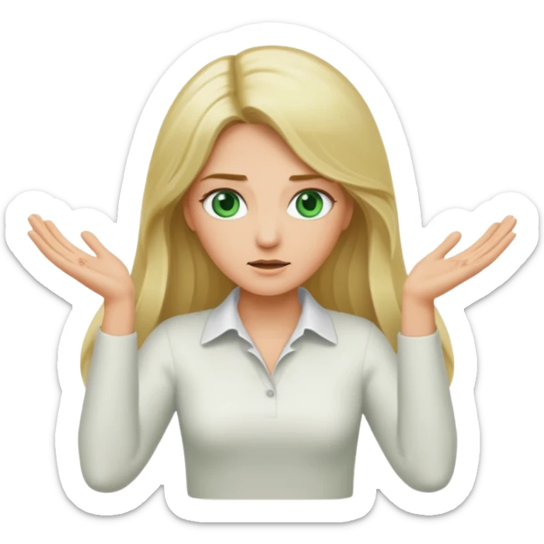 lady with long blonde hair, green eyes throwing arms in the as if confused sticker