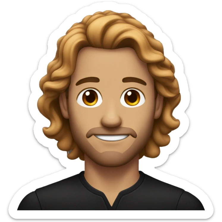 a man with auburn long wavy hair, stubble, black clothes, kohl in his eyes sticker