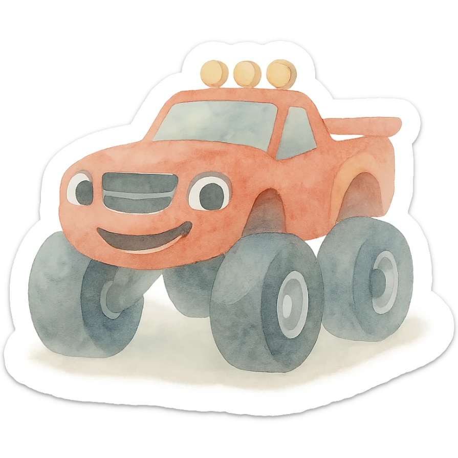 Blaze from Blaze and the Monster Machines as a watercolor emoji, soft edges, artistic feel sticker