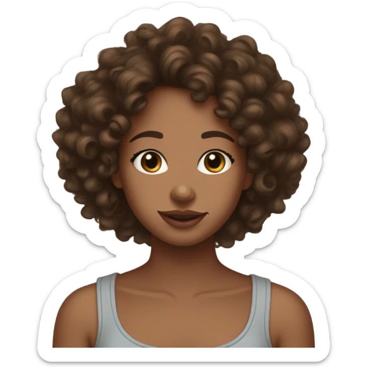 brown girl with curly hair (3b hair type) wearing a cute low tank top from brandy melville sticker