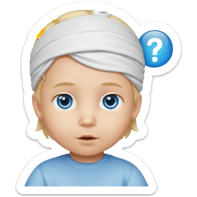 Caucasian blond hair blue eyed baby with a genius sign over it’s head sticker