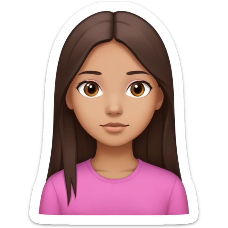Feminine girl with light brown skin, dark straight long hair and dark eyes, wearing a pink shirt, profile picture style sticker