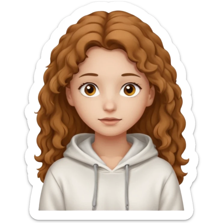 Una ragazza con una felpa semplice bianca,ha gli occhi marroni,i capelli marroni chiaro , c’è gli ha lunghi e ricci ma non troppo sticker