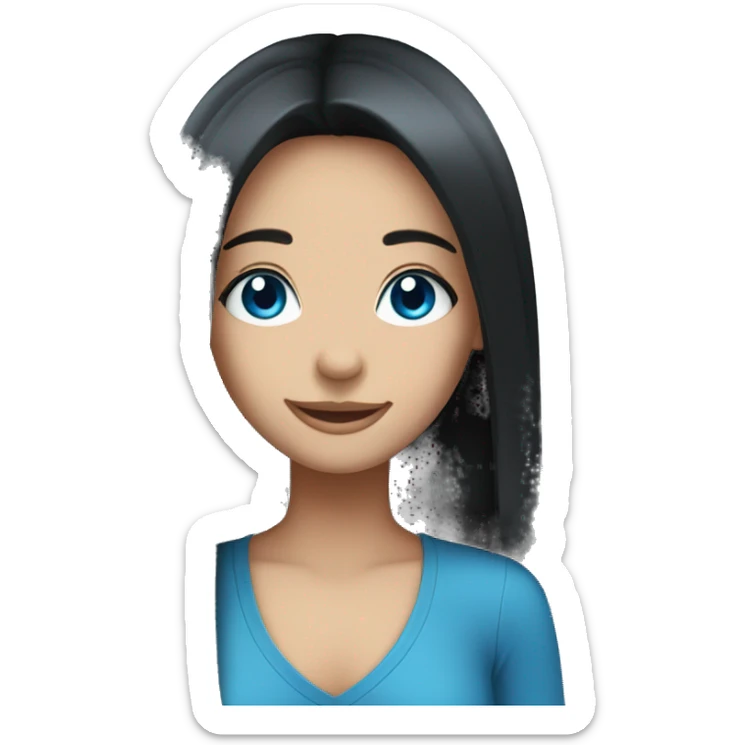 Smiling girl emoji with long black hair and blue eyes  sticker