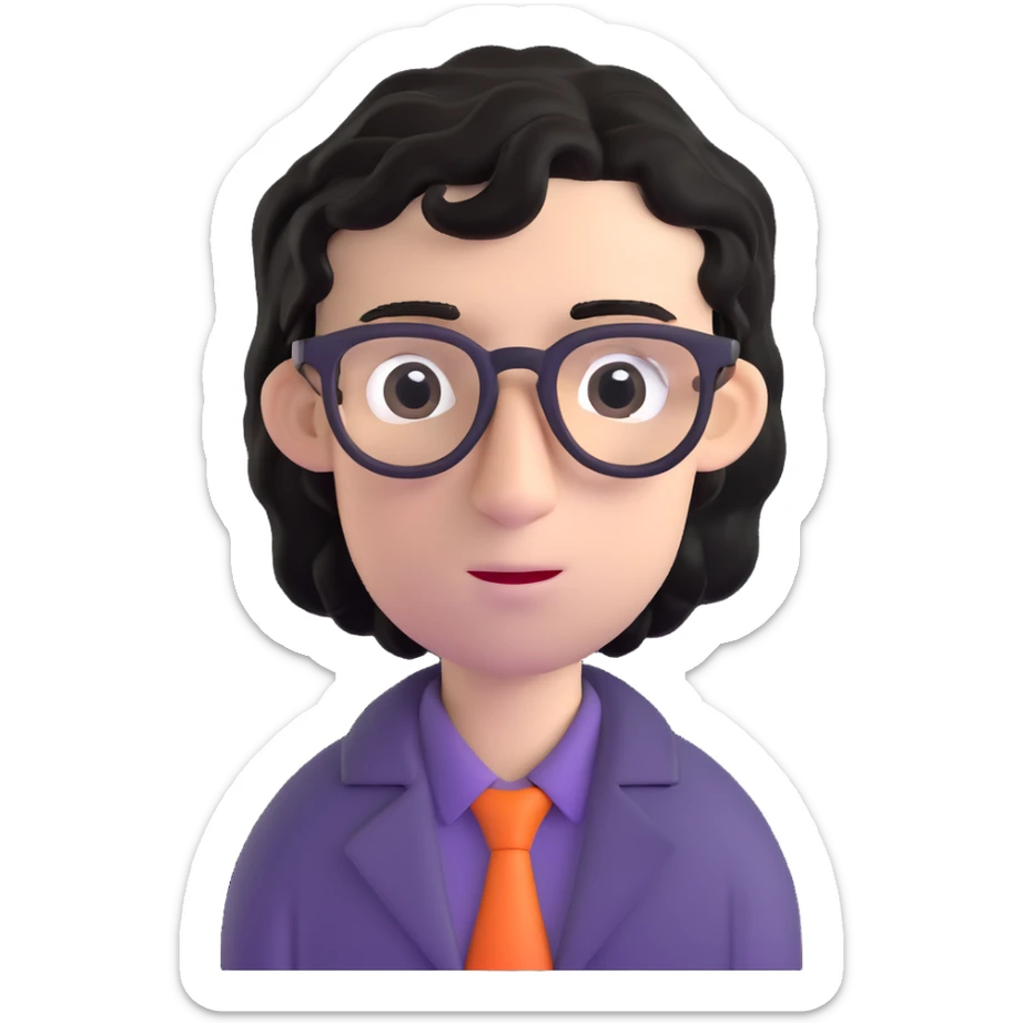skinny white boy with wavy black hair, big nose, black glasses sticker