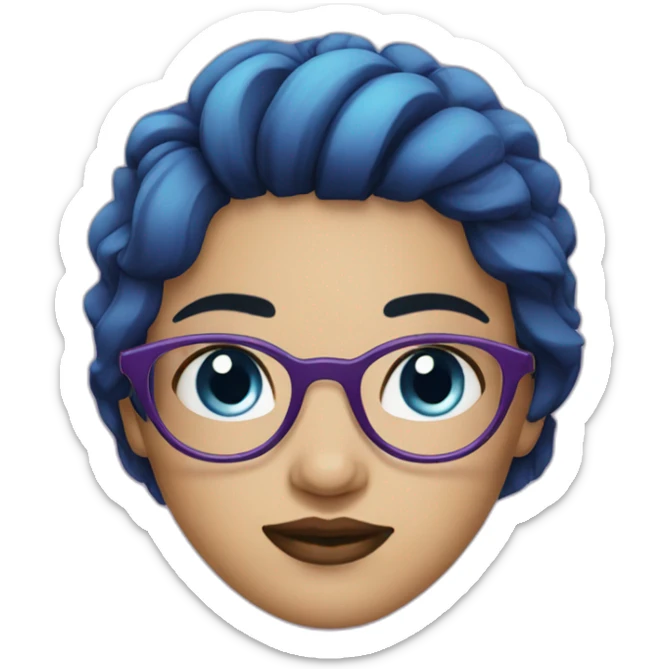 girl with split purple and black hair and blue eyes with round glasses sticker