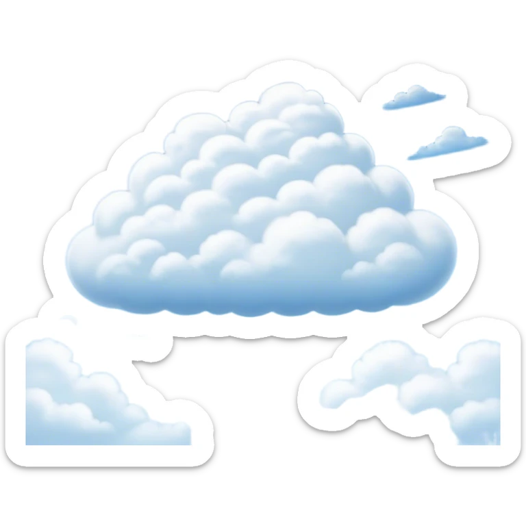 Cinematic Realistic Clouds Emoji, Fluffy and soft, with gentle, swirling white clouds floating effortlessly in a deep blue sky. The clouds drift lazily across the horizon, casting shadows and playing with the light in a peaceful and dreamy way. Soft glowing outline, capturing the essence of calm, serenity, and endless sky in a dreamy cloudscape! sticker