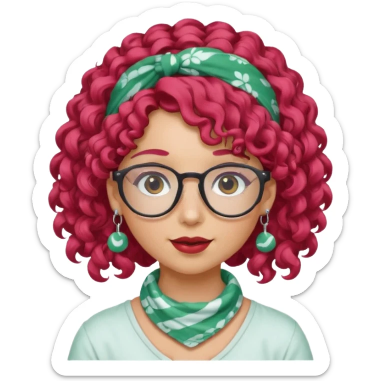 girl with curly  peppermint hair and bandana and glassess and earring sticker