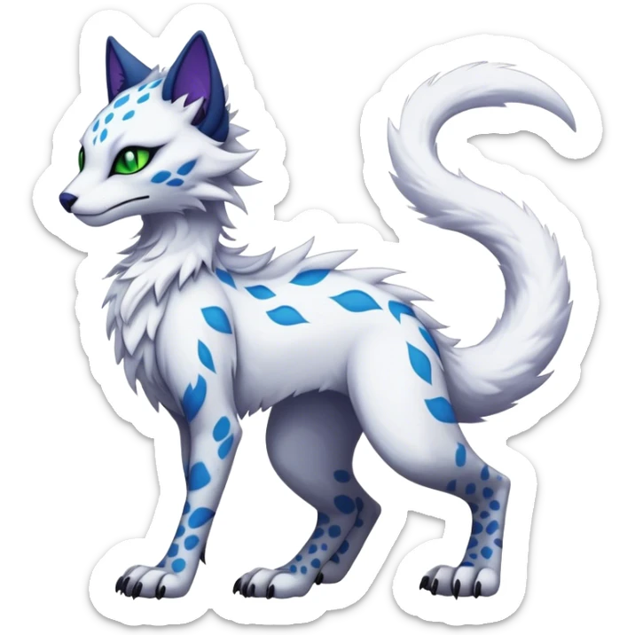 Kawaii dark edgy fantasy feline-vernid-sergal-fursona animal creature with a tufted tail full body with intricate markings  sticker