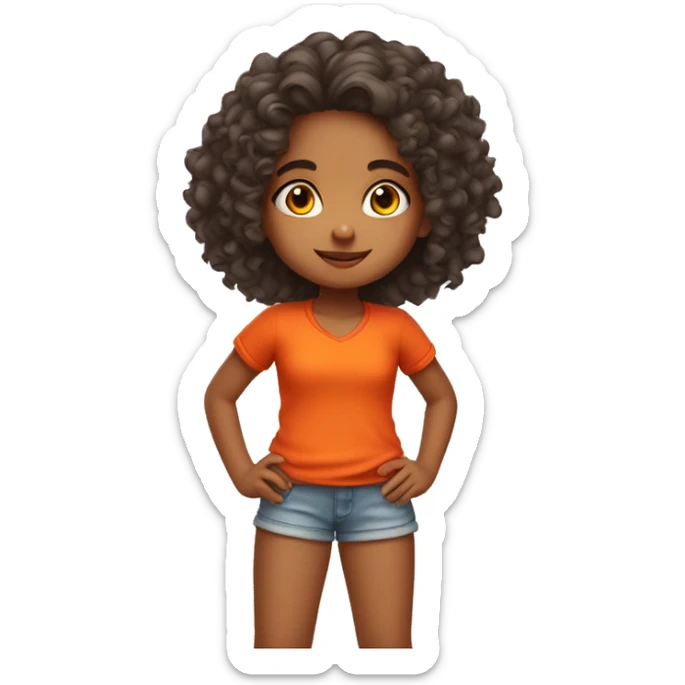 Cute little indian girl with curly hair wearing orange tops and red shorts  sticker