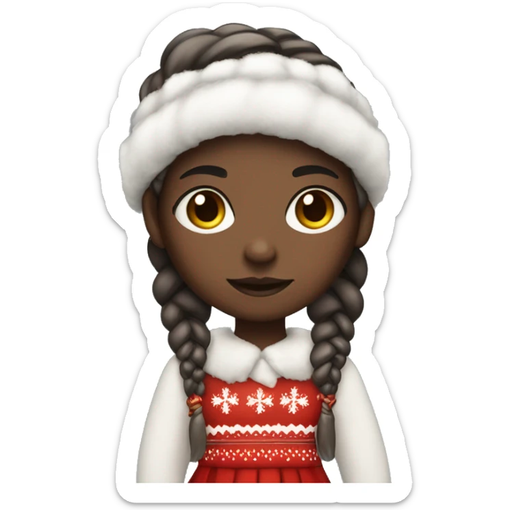 Dark skin girl wearing cute Christmas outfit like a skirt and something cute with braids and makeup sticker