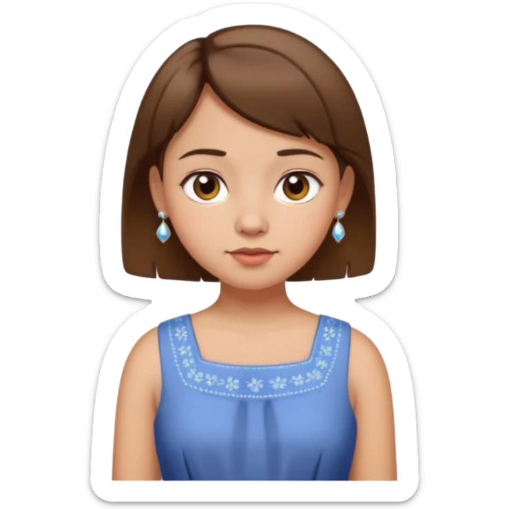 Girl with short brown hair and a stubby nose wearing a dress and earrings sticker