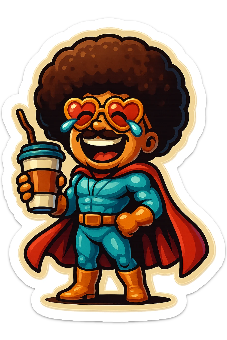 coffee superhero, laughing with tears in eyes sticker