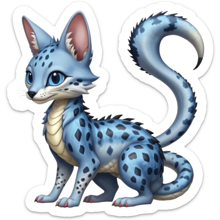 Realistic cute Flurry furry scary slimy oily glossy wet gloomy dusky scaly sergal-serval-possum-sphynx-Koi-sergal-fusion-animal-hybrid-creature with a snake-tail sticker