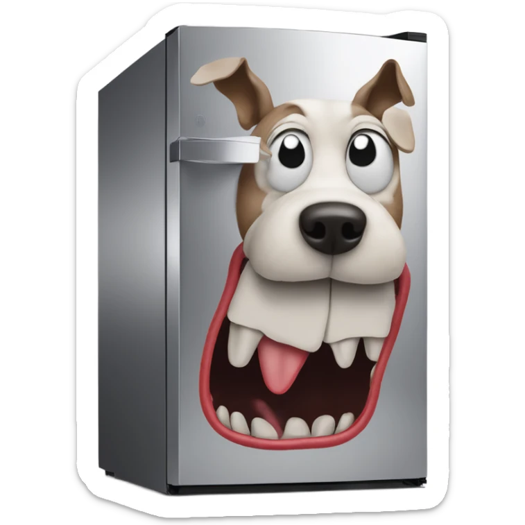 Dog that is made out of worms, giving advice to an anamorphic refrigerator  sticker