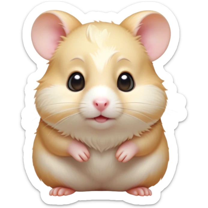 Cinematic Cute Cream Hamster Portrait Emoji, Head tilted playfully and inquisitively, featuring a silky, pristine cream fur with a gentle sheen, round, sparkling dark eyes filled with curiosity, Simplified yet irresistibly adorable features, highly detailed, glowing with a warm, friendly glow, high shine, affectionate and lively, stylized with a touch of whimsy, bright and endearing, soft glowing outline, capturing the essence of a mischievous yet loving hamster, so playful it feels like it could dash out of the screen and into your arms! sticker
