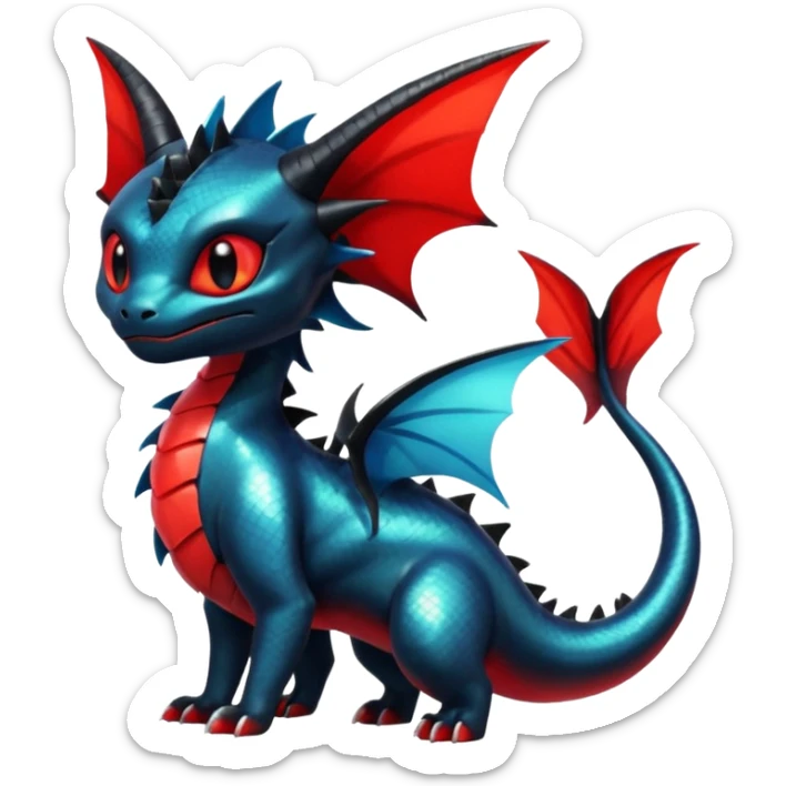 Shiny Red And Black Colorful Litten-Salandit-Vaporeon-Toothless-Fakémon-hybrid-creature (full body)  sticker