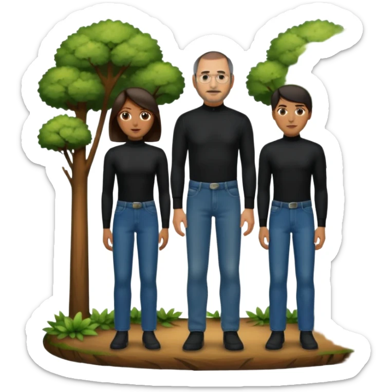 create a founder mode emoji like steve jobs having a 100 executive retreat in the woods represent the outdoors and the 100 top employees

 sticker