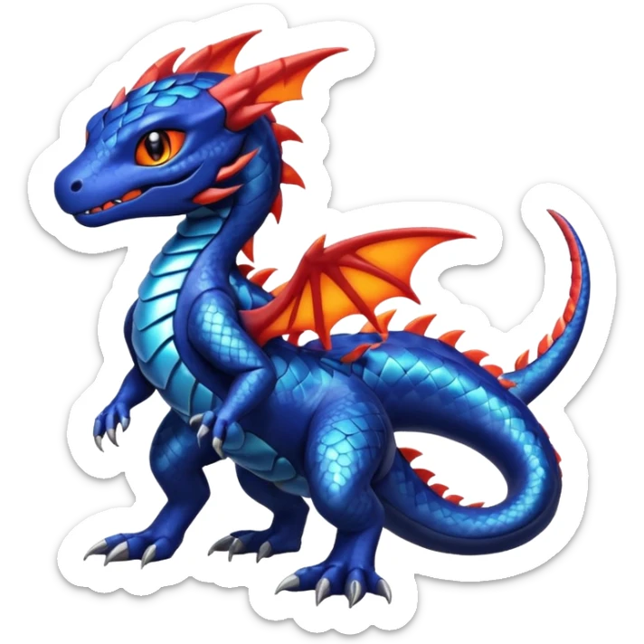Cute Shiny indigo iridescent Guilmon-Salandit-Fakémon-hybrid-creature (full body)  sticker