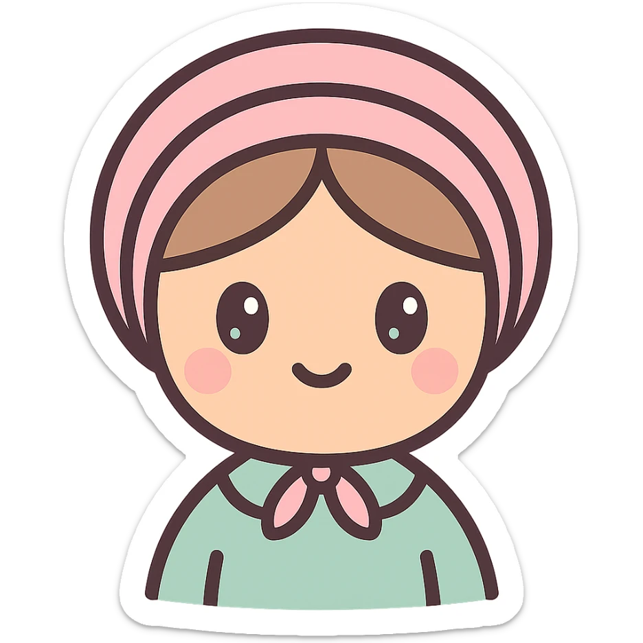 Cute Amish woman, pink bonnet, emoji style sticker
