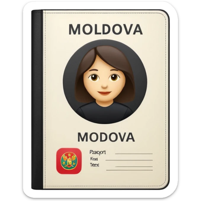 passport with placeholder lines instead of text, small silhouette of Moldova in the corner, classic emoji style sticker
