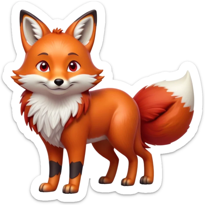 cinematic-noble [fox]-realistic-full-body-standing on all fours-emoji,-tail-tucked-close,-head-tilted-dramatically,-fox-[red]-fur,-simplified-yet-realistic-focused-features,-highly-detailed,-glowing-with-an-almost-sarcastic-glow  expressive eyes sticker