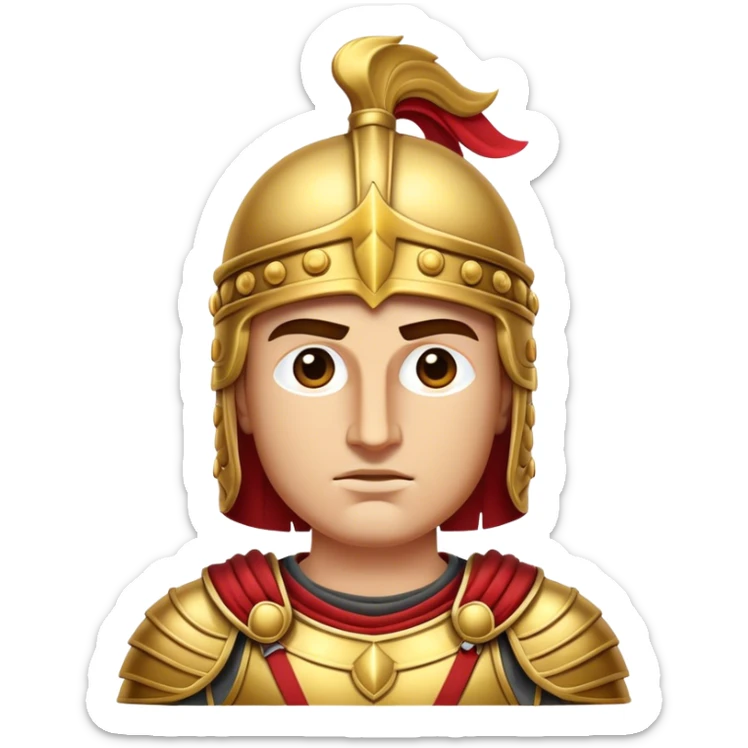 Cinematic Realistic Alexander the Great Portrait Emoji, depicted as a bold, charismatic ancient conqueror in regal armor with a commanding gaze, rendered with lifelike textures and dramatic heroic lighting that captures his legendary ambition. sticker