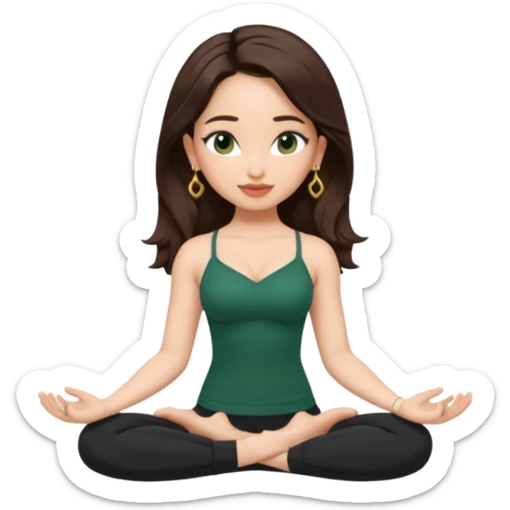 pretty bratz genmoji that looks like tamannah bhatia (bollywood actress), wearing a dark green sweetheart neckline top, dark brown hair, light makeup, no necklace, dangly earrings, side hair part, dark brown eyes, doing yoga sticker