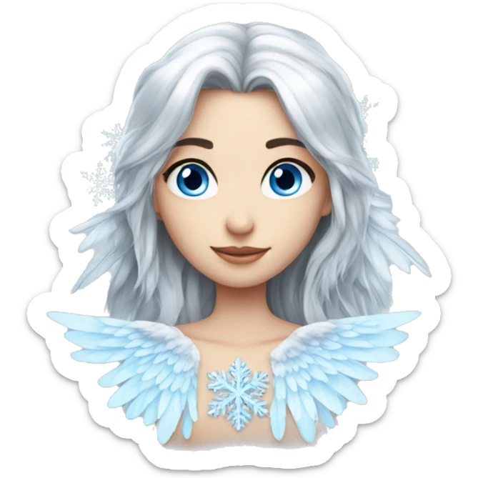 big wings, silver, feather, icy ,snowflake, Beautiful, fairy, long hair, blue eyes sticker