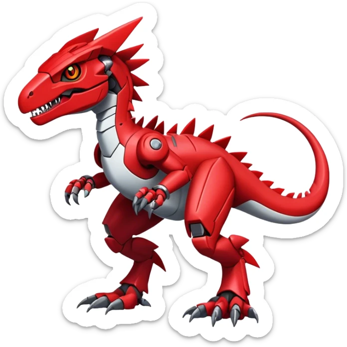  Cool Edgy Futuristic Red Digimon-Fakemon-Guilmon-Velociraptor-Dragon-Mecha full body sticker