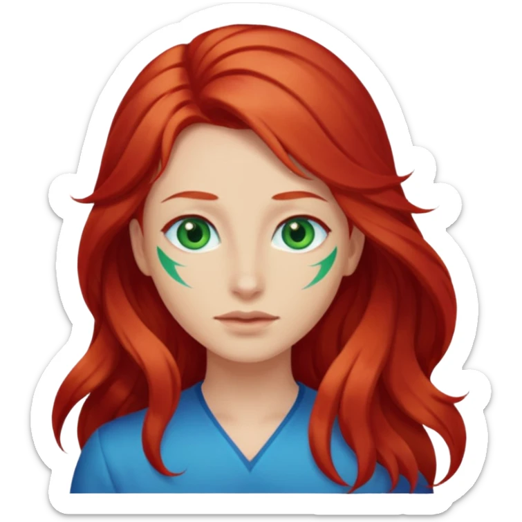 Like the first but her eye green  and blue and her hair red that brolong herwn  sticker