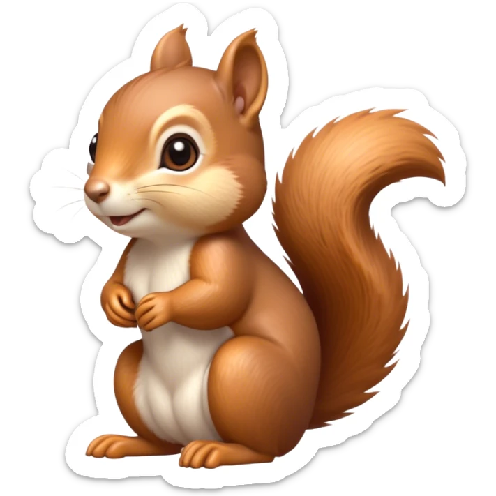 Cinematic Adorably Cute Squirrel Portrait Emoji, Perched with an alert, twinkling gaze and a playful tilt of its head, showcasing a small, nimble body with a bushy tail and delicate whiskers, Simplified yet irresistibly adorable features, highly detailed, glowing with a warm, sunlit glow, high shine, energetic and sprightly, stylized with an air of woodland whimsy, soft glowing outline, capturing the essence of a joyful squirrel that appears ready to scamper out of the screen with boundless charm! sticker