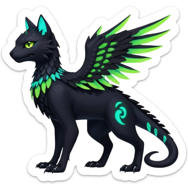 Black Dark Exotic Beaked Feathery Nocturnal Neon-glowing Abyssal Nightly Abyss-Cat-Gryphon-Salandit-Nargacuga-Silvally-Fakémon Creature (full body) sticker