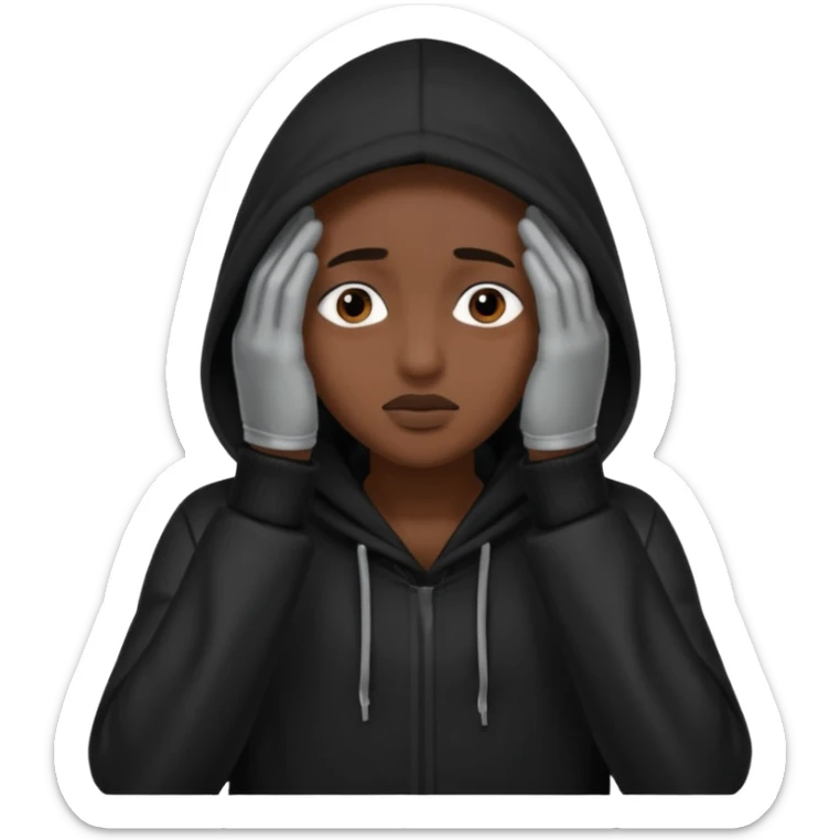 🥷🏽: inspire toi de cet emoji faisant en sorte qu’il est les mains sur ses yeux et garde sa cagoule noir avec uniquement ses yeux apparent sticker