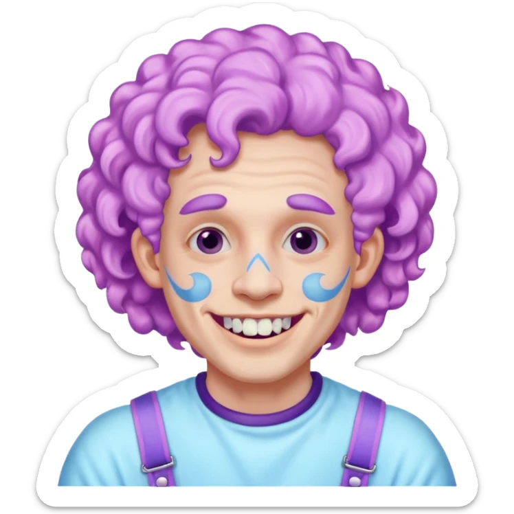 very cheerful colorful puffy violet curly haired man made out of cotton candy wearing teeth-braces and excessive face tattoos just face  sticker