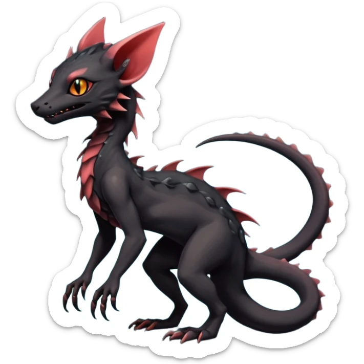 Futuristic Black Dark Abyssal Ethereal Modern Amaura-Salandit-Bayleaf-Abyss-Lykoi-Fakémon-creature-hybrid Full Body sticker