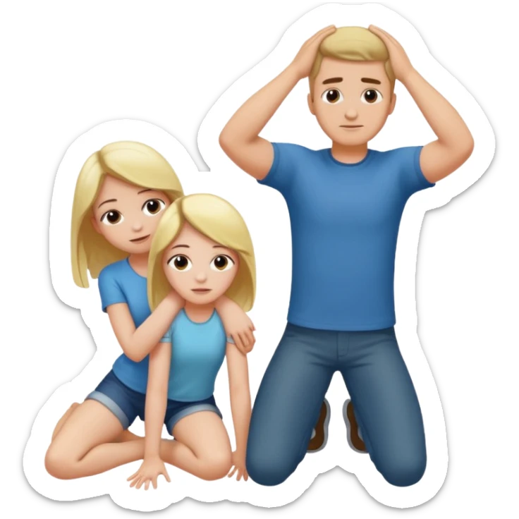girl on her knees in front of a man standing with him arms behind his head sticker